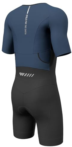 Wulibike Tuta Triathlon Uomo Trisuit Maniche Corte, Alta Elasticità Traspirante Asciugatura Rapida Tri Suits Tuta da Triathlon per Ciclismo Corsa Gare Allenamento, Blu, L