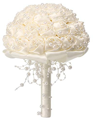 XinrZythrop Delicato bouquet da sposa con perle finte e fiori di cristallo, bouquet da sposa artificiale per la sposa, elegante decorazione floreale con brillantini per le fotografie del matri