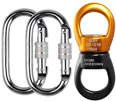 Malayas - Safety Aluminum Alloy Triangular Rotational Device Hanging Swivel Hook Accessory 30KN 360 Degree Rope Swivel Connector for Hammock and Swing Setting With 2 Carabiner
