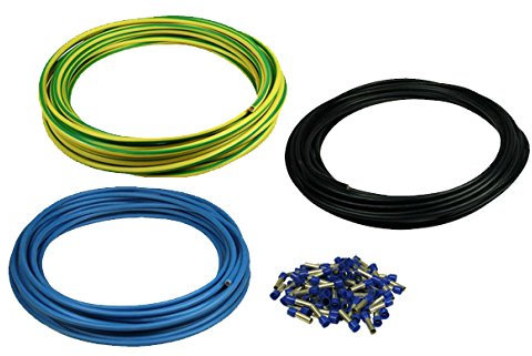 Einzelader H07V-K 16 mm² Set 3 x 10 Meter - Grüngelb Blau Schwarz + 100 Hülsen