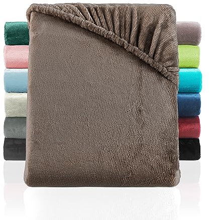 BaSaTex Cashmere Touch Plüsch Premium Spannbettlaken - SUPER Soft Flauschiges Winter Spannbetttuch Nicky Teddy - wärmendes Bettlaken | 90x200-100x200 cm | Farbe: Taupe