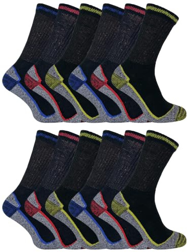Mens Summer Anti Sweat Breathable Heavy Duty Cotton Bamboo Work Socks for Steel Toe Boots (12-14 uk, 12 Pack (BWS))