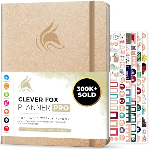 Clever Fox Planner PRO – Weekly & Monthly Life Planner to Increase Productivity, Time Management and Hit Your Goals, 21.5x28cm (Pearl)
