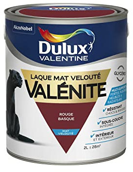Dulux Valentine Peinture Laque Valénite Glycéro multisupport intérieur-extérieur – Grande résistance pour boiseries et ferronneries - aspect Mat Rouge Basque 2L