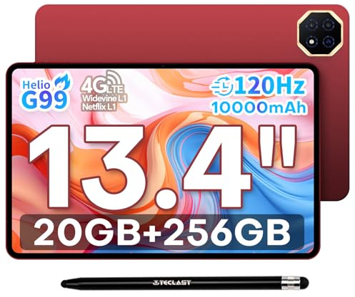 TECLAST T65 PLUS Tablet 13.4 Zoll 120Hz Display Helio G99 2.2GHz Gaming Tablets Android 15, 20GB RAM+256GB ROM(8TB TF) Tablet-PC, 10000mAh/18W, 4G LTE Dual SIM + 5GWiFi, Gemini AI/Widevine L1/13MP/GPS