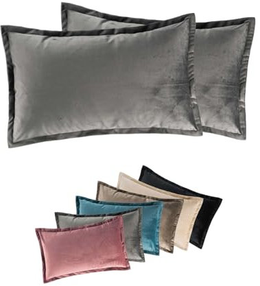 Moon 2er Pack Kissenhüllen, Kissenbezüge, Dekokissen, Zierkissenbezüge, ca. 30x50 cm, in edler Samt Optik, Flora (Silber)