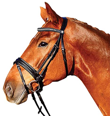 Saddles World Fancy Black Leather White Center Pearl with Clear Crystals Browband - Cob Size