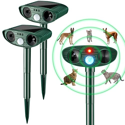 Kittmip Ultrasonic Animal Repellent Outdoor Solar Powered Repeller Cat Dog Squirrels Deer Deterrent Waterproof Motion Sensor Deterrent for Yard Garden Rabbit Fox Pest (2, Green)