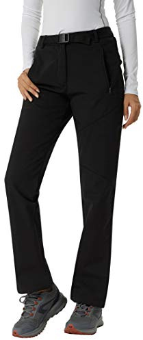 YUSHOW Pantaloni da trekking da donna, impermeabili, in softshell, invernali, imbottiti, antivento, da sci, snowboard, da trekking, Nero , S