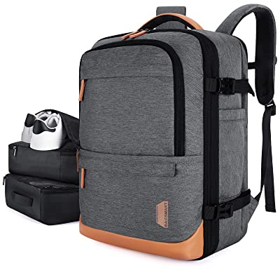 BAGSMART 37L Compression Travel Backpack, Expandable Carry On Backpack with Packing Cubes, Water Resistant Weekender Backpack Fits 17 Inch laptop, Luggage Daypack with Shoe Bag, Grey
