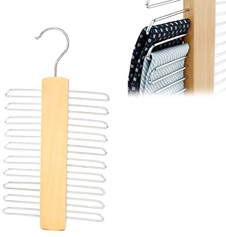 Krawattenhalter, Holz Krawattenbügel, Krawattenbügel, Holz Krawatten Halter, Krawatten Holz KleiderbüGel, 360 Grad Drehbarer Krawattemhalter, mit 20 Regale, für Gürtel, Schal, Krawatte Aufbewahrung