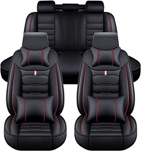 NEEDBUY Auto Sitzbezüge für Hyundai I30 I30N 2018 2019 2020 2021 5-Sitze PU Leder Vorne und Hinten Autositzbezüge Zubehör,Black-Red-Luxurious_Set