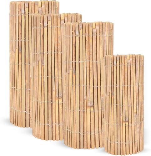 LOIBUYZ Natural Bamboo Garden Fence Covering, Outdoor Privacy Slat Screening, Fence Panels Wind & Sun Protection, (1.2m x 3m)