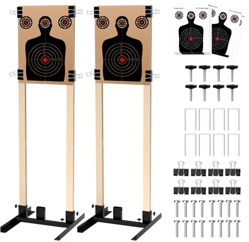Urban Deco Shooting Target Stand with Wooden Board - for Paper Target Sheet Archery Cardboard Targets,Target Holder for Shooting with Adjustable Base - H Shape - USPSA/IPSC - IDPA Practice, 2 Pack
