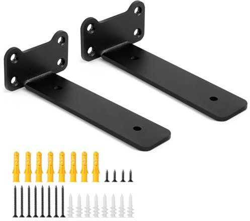 Romon Soporte Para Estante 2 Pcs,Soporte De Estante En L De Alta Resistencia Para Montaje En Pared, Perfecto Soporte De Estante Para Cocina, Sala De Estar, Oficina, Negro, 15.5cm