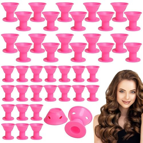 lomdung 40 Stück Lockenwickler Silikon Hitzefrei, 2 Größen Hair Rollers, über Nacht Magie Lockenwickler, Toller Lockeneffekt, Sicher für Das Haar, Friseurwerkzeug für Salon Barbier Frauen und Mädchen