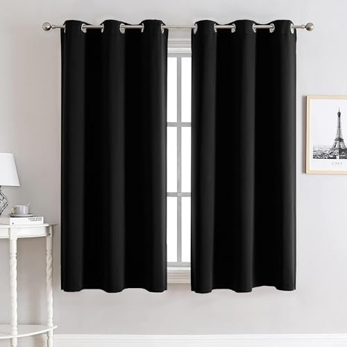 My home store Black Blackout Curtains for Bedroom Super Soft Solid Thermal Insulated Eyelet Blackout Curtains for Living Room, W 46 x L 54 (2 Panels)