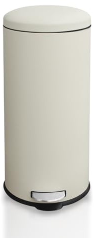 JM ·YIPENG Mülleimer 30 L Treteimer mit Soft Close Deckel, Abfalleimer 30 Liter mit Fußpedal, Rund Mülleimer mit Inneneimer,30L Tretmülleimer für Küche, Wohnzimmer, Büro,Creme