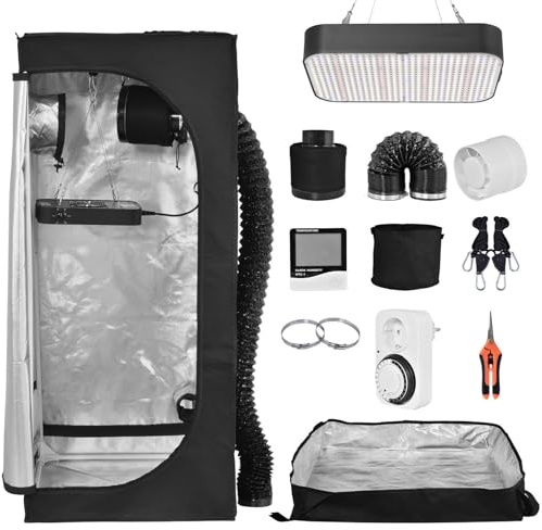 Ensemble De Culture De Set Complet, avec Lampe De Culture À Spectre Complet LED, 40x40x120 Cm, Growing Tent Kit Système D'aération, Filtre en Carbone Activé par Air D'échappe