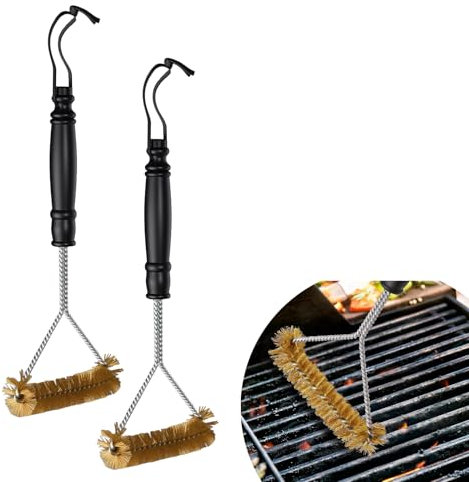 2 Piezas Cepillo Barbacoa Latón, AccesoriosBarbacoa, Cepillo para Limpiar Barbacoa Antideslizante, Cepillorascador Universal con Mango, para Todas Parrillas