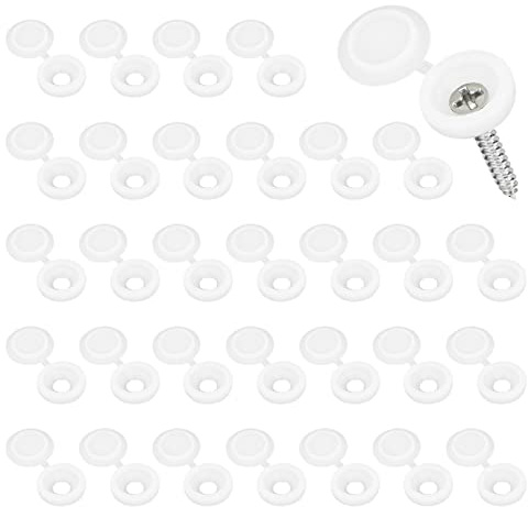 120 Pcs Screw Cover Caps, White Screw Caps, 8.6mm/0.34in Plastic Hinged Screws Covers, Snap on Replacement Screws Decor Covers for Furniture, Cabinet, Cupboard, Wardrobe for M3.5/M4 Screws