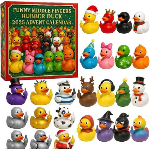 Middle Finger Rubber Duck Advent Calendar 2026 | 24 Days Christmas Countdown with 24 Unique Ducks, Upgrade 24 Days Christmas Countdown Different Ducklings for Xmas Tree Decor