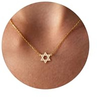 DCNCLADY Collar para Mujer Chapado en Oro de 14K – Collar con Colgante de Estrella de David – Estilo Minimalista – Joyería para Mujer