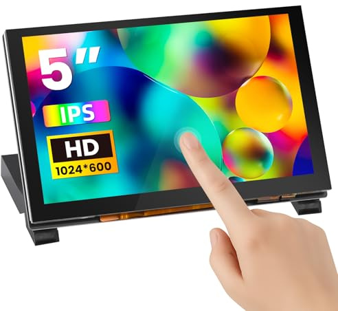 ELECROW 5 Inch Touchscreen Monitor for Raspberry Pi, 1024X600 IPS HD Capacitive Touch Screen Display with Acrylic Stand, Plug and Play, Compatible with Raspberry Pi 5/4/3, Banana Pi, Jetson Nano
