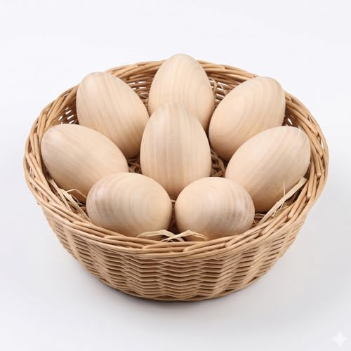 Pack de 8 Huevos de Madera de Haya, para Manualidades Decoración de Pascua Pintar Tallar Pirograbar Hogar Cestas Regalos Personalizados