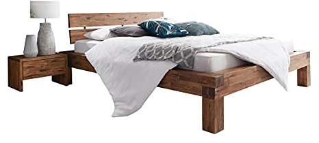 SAM Balkenbett 160x200 cm Alias, Holzbett aus Akazienholz, Natur-Holzbett mit geteiltem & angewinkeltem Kopfteil, jedes Bett EIN pflegeleichtes Unikat