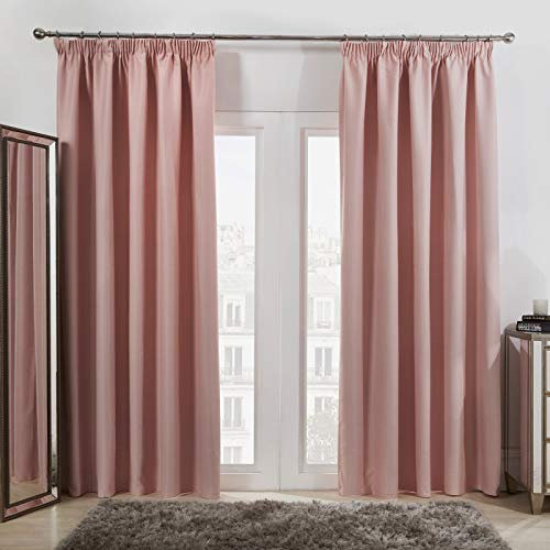 Dreamscene Pencil Pleat Blackout Curtains Set of 2 Thermal Tape Top Heading Panels, Blush Pink - Width 46 x Drop 54