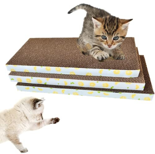3er Set Katzen Kratzbrett für Katzen, 43.5 x 21 x 2.5 cm Kratzpappe Kratzmatte Kratz Pappe Katzenbrett für die Krallen Deiner Katze