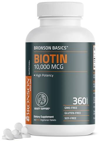 Bronson Biotin 10,000mcg, Supports Healthy Hair, Skin and Nails, Vegetarian, Non-GMO, 360 Tablets