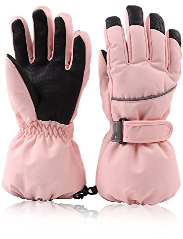 XIAOHAWANG Inverno Bambini Ragazzi Guanti Da Sci Impermeabile Antivento Adulti Guanti Caldi Bambino Ragazze Guanti Protezione Freddo Guanti per Bambini, rosa, 10-14 anni