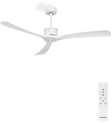 CREATE / WINDLARGE/Ventilador de techo blanco aspas blancas con mando/XL, función verano-invierno, 6 velocidades, temporizador 1 a 4 h, 2 alturas,aspas blancas, 40W, Ø152 cm