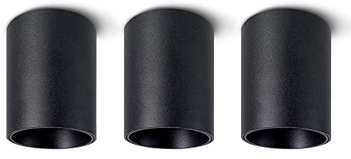 SSC-LUXon 3 Stück Mini Aufbauspots TOBI-S mit Fassung für GU10 (wechselbar) - Spotlight Lampe Decke in schwarz & rund