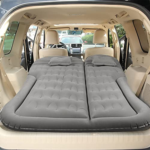 Vinteky Matelas Gonflable Lit Gonflable pour Voyage sur Voiture Coussin Gonflable Sièges d'auto Multifonctionnel avec Pompe à air et Oreillers pour Véhicule SUV pour Picnic Voyage Camping (L Gris)