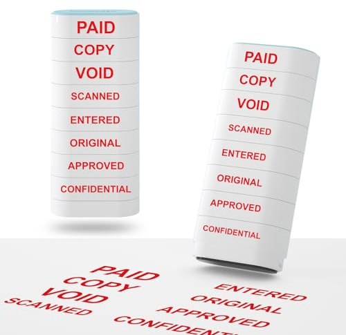 8-in-1 Office Stamps - Self-Inking Office Stamp Set for Paid, Copy, Void, Scanned, Entered, Original, Approved, and Confidential Stamps for Office Message Supplies - Red Ink (Office Stamps)