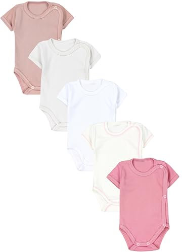 TupTam Baby Body Kurzarm 5er Pack – Wickelbody Body Baby aus Baumwolle für Jungen und Mädchen, Farbe: Weiß Ecri Hellgrau Altrosa Rosa, Größe: 50
