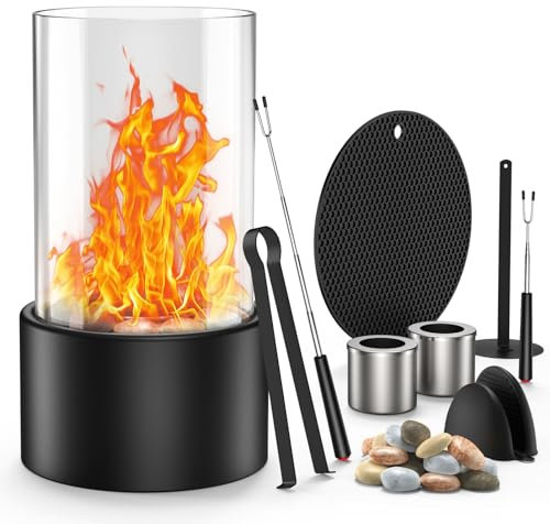 MoKo Tischkamin - Tischfeuer Indoor & Tischfeuer Outdoor mit Dekosteinen und Komplett Gadgets, Unendliche Verbrennung Bioethanol Tischkamin für Indoor und Outdoor, Heimdekoration, Balkon, Hof, Schwarz