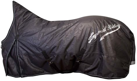 Imperial Riding IRH Super-Dry - Manta para Exteriores (50 g, Impermeable y Transpirable, poliéster 600D, Forro de Nailon, Ligero, para Caballos, diseño Elegante y Ajuste cómodo, Color Negro, 155)