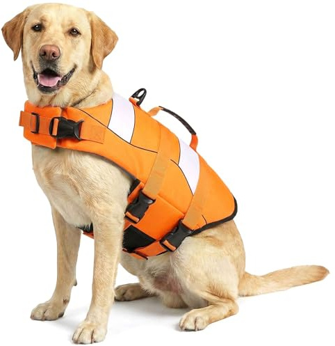 ASENKU Gilet de Sauvetage pour Grand Chien Taille L – Haute Flottabilité Anti-Noyade, Poignée de Portage Lourde, Idéal pour Bateau, Plage et Natation en Eau Libre,Couleur Orange Haute Visibilité