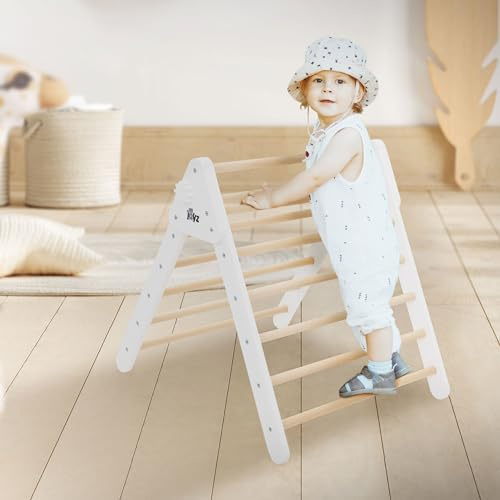 Joyz Scala a Triangolo Pikler per Arrampicata in Legno Massiccio Bianco per Bambini Struttura Pieghevole Giocattolo Montessori Apprendimento per Bimbi Attrezzatura per l'Allenamento Motrico
