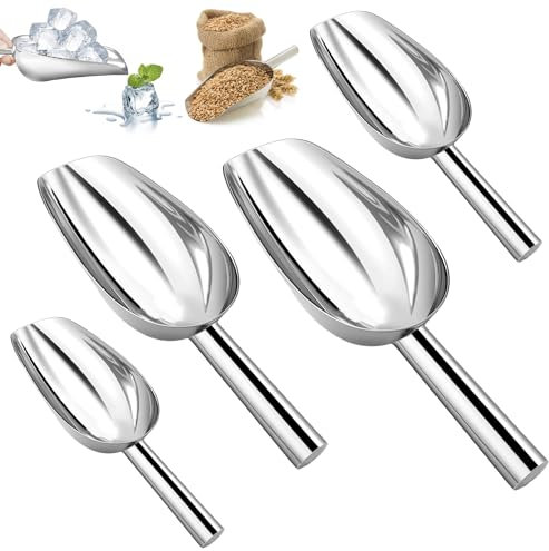 4 Pièces café Fruits Secs Pelle,Quatre Tailles Différentes Bar Pelle Glace,Argenté Pelle INOX,Scoop Alimentaire,Cuillère à Glace Grains pour Supermarchés,Cuisines Domestiques,Cafétérias et Les Bars