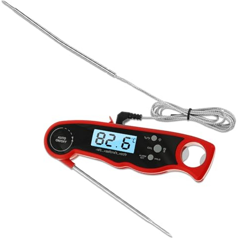 Kötttermometer 180° vridbar sondtermometer matlagning med 107 cm tråd lera ljus nållängd 12 cm kökstermometer biff termometer för vätskor matlagning kök grill
