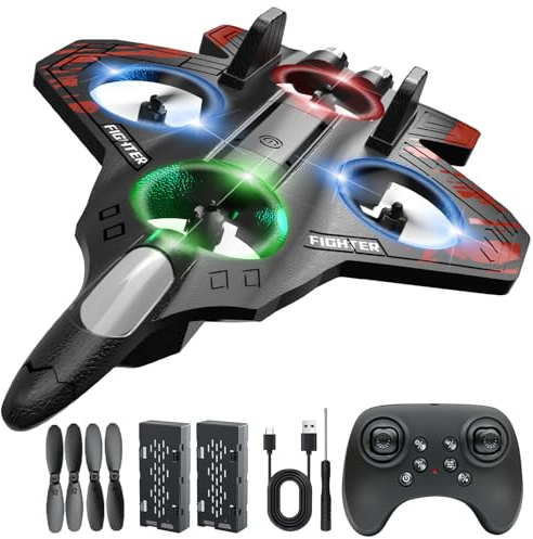 Lovovia Foam Remote Control Airplanes, RC Planes with Light, RC Airplane Fighter Jet for Kids Adults 8-16, 360° Flip, Stunt Roll, Drones for Kids 8-12, Airplane Toy Gifts for Kids Boys(red)