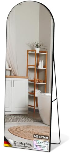 Floordirekt helkroppsspegel, 161 x 52 cm, välvd stående spegel, ram av aluminiumlegering, härdat glas, för sovrum, vardagsrum, garderob, svart Madison