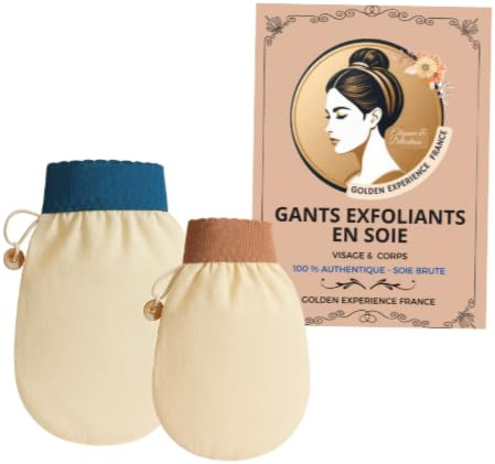 Duo de Gants Exfoliants en Soie Brute – Corps & Visage | 100% Naturel & Authentique | Nettoie les Pores, Améliore la Circulation, Réduit la Cellulite | Réutilisable & Durable