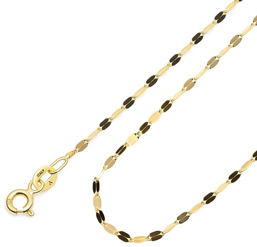 Amberta Cadena de Oro Amarillo de 9 14 Quilates para Mujer | Collar de Oro Macizo Estilo Espejo, Retorcido o Popcorn 40 45 50 cm: Cadena Estilo Espejo 45 cm de 9 Quilates