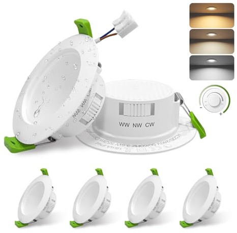 GY 6 Pack Clase B Focos LED Interior Techo Regulable, 3.5W 552LM Downlight LED Techo Empotrable, 3000K Luz Calida 4000K Luz Neutra 6500K Luz Frío, Corte 65mm-80mm, IP44 Ojos de Buey para Baño